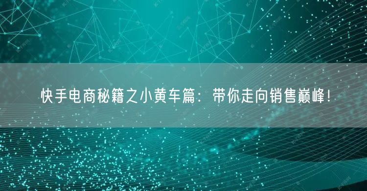 快手电商秘籍之小黄车篇：带你走向销售巅峰！