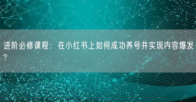 进阶必修课程：在小红书上如何成功养号并实