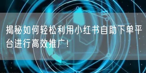 揭秘如何轻松利用小红书自助下单平台进行高效推广！